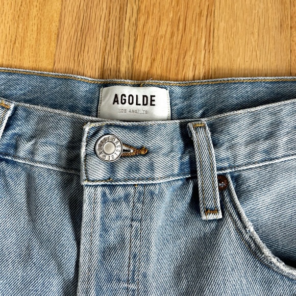 AGOLDE dee high rise rolled hem denim shorts hazard light wash rigid size 30 - Picture 7 of 14